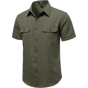JEMITOP Mens Casual Stretch Short Sleeve Work Shirts(Olive Green)