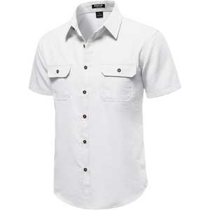 JEMITOP Mens Casual Stretch Short Sleeve Work Shirts(White)