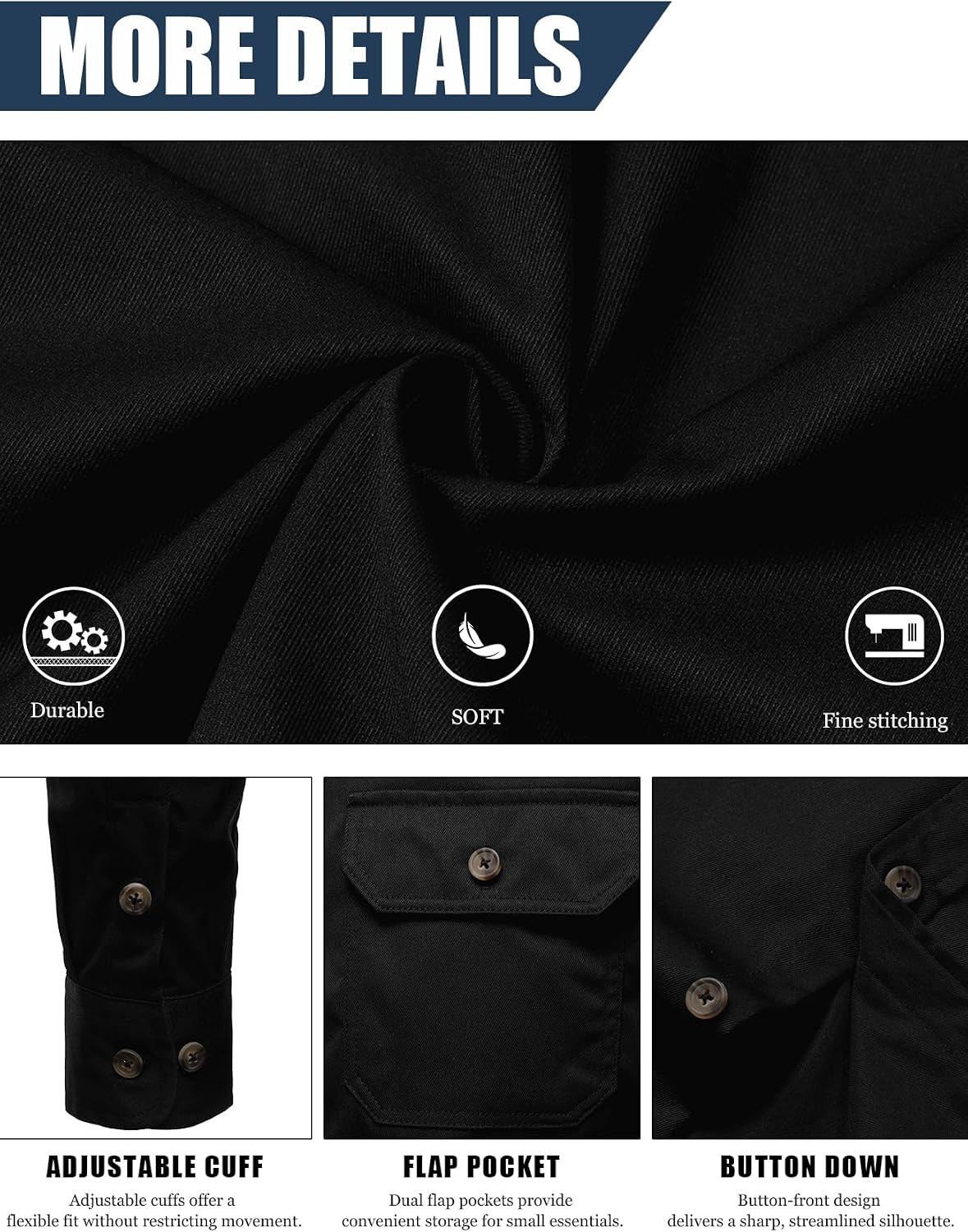 image:imageJEMITOP Mens Vintage Stretch Work Cargo ShirtsBlack