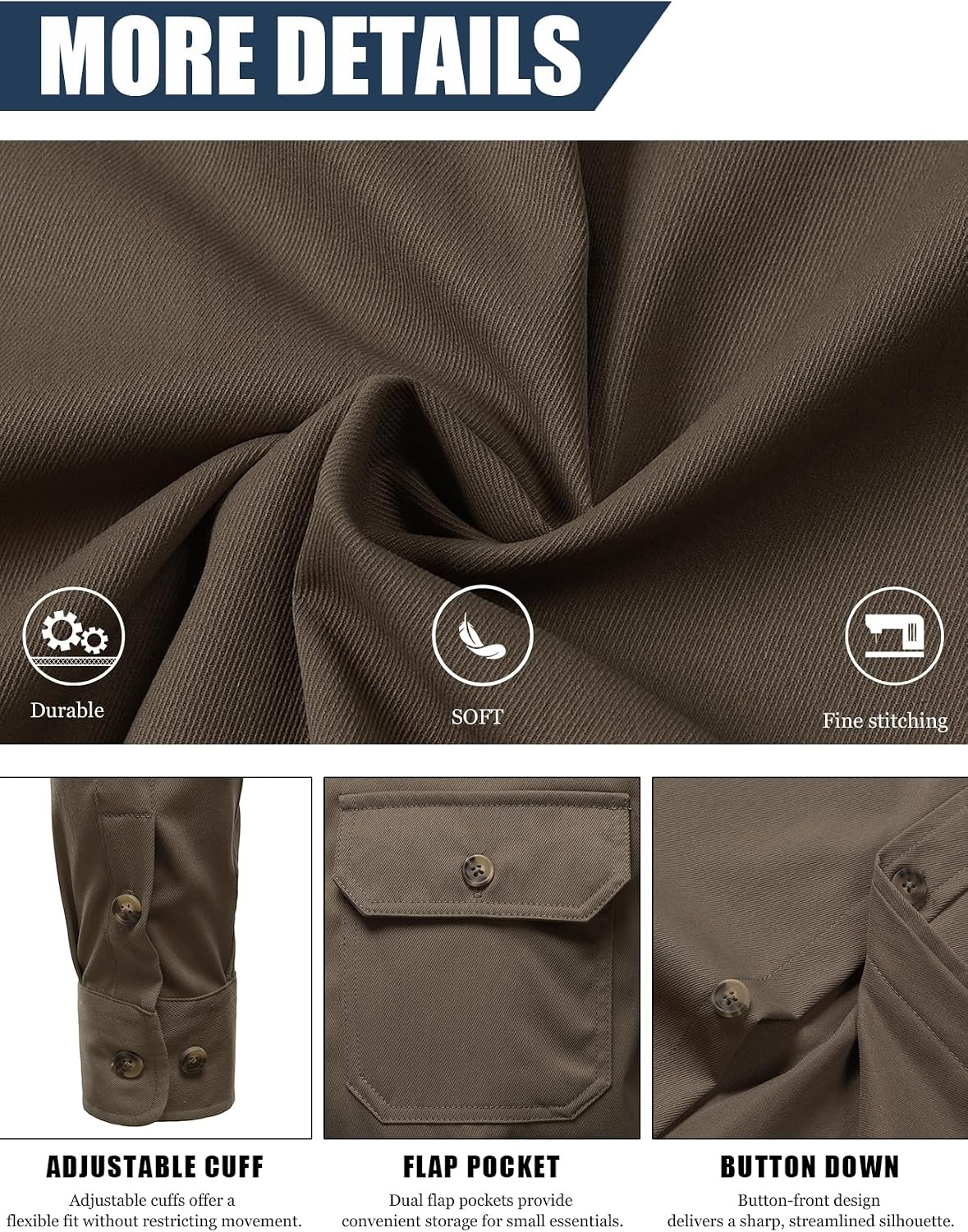 image:imageJEMITOP Mens Vintage Stretch Work Cargo ShirtsBrown