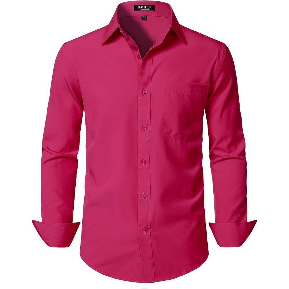 image:imageJEMITOP Men Stretch Business Casual Dress ShirtsHot Pink