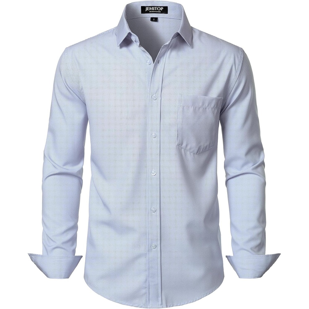 image:imageJEMITOP Men Stretch Business Casual Dress ShirtsWhite Blue Polka Dots