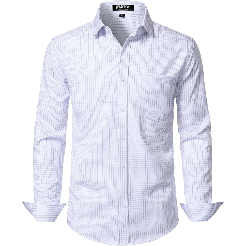 image:imageJEMITOP Men Stretch Business Casual Dress ShirtsWhite Purple Plaid