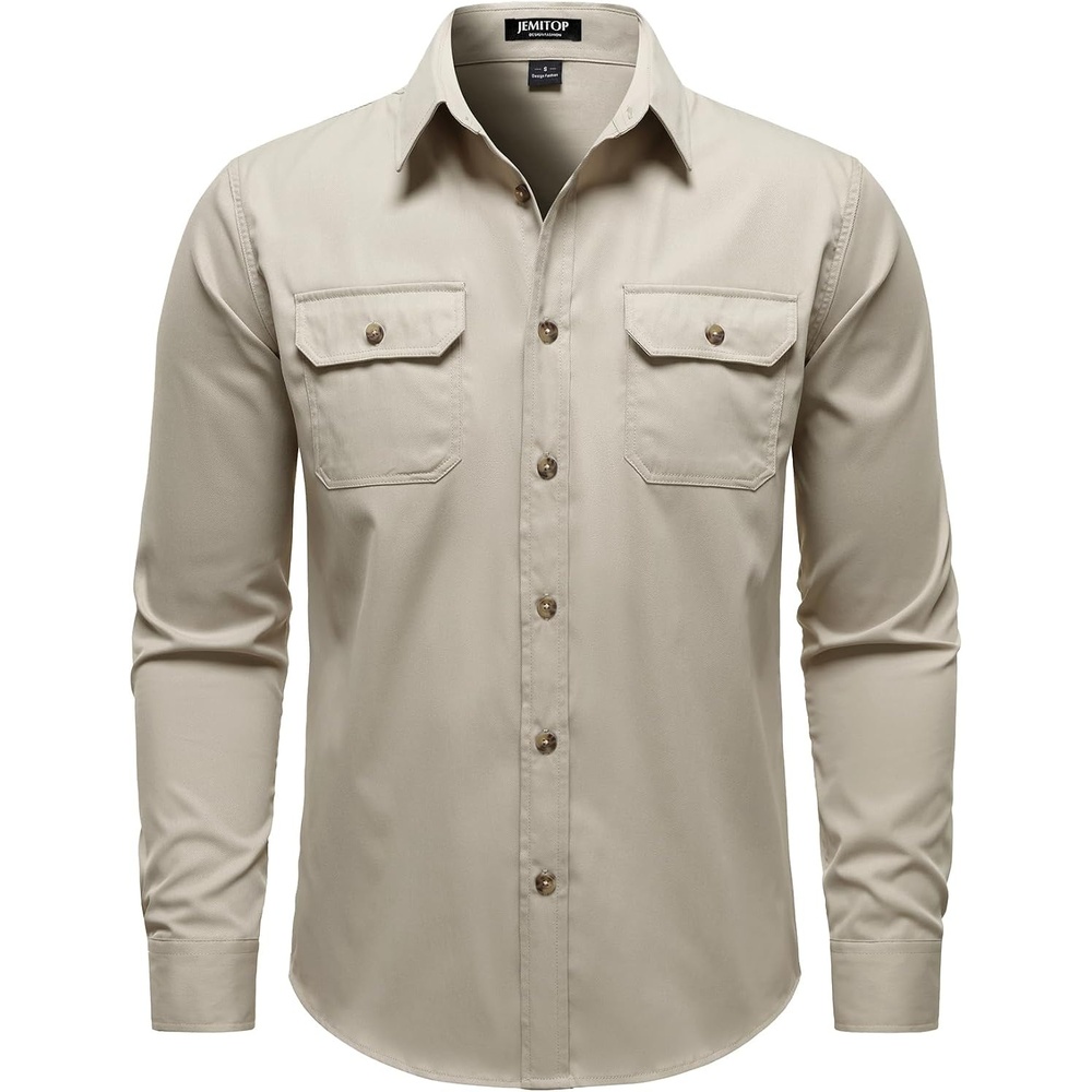 image:imageJEMITOP Mens Vintage Stretch Work Cargo ShirtsBeige