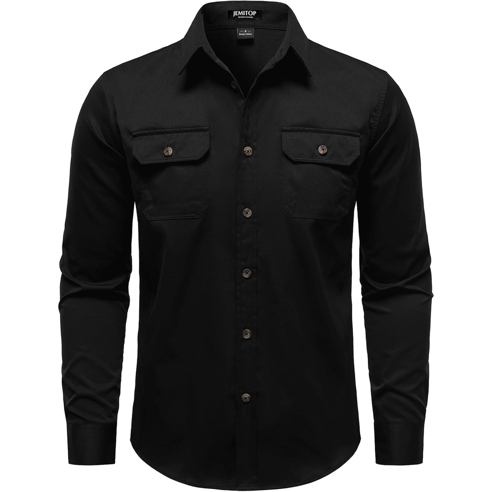 image:imageJEMITOP Mens Vintage Stretch Work Cargo ShirtsBlack