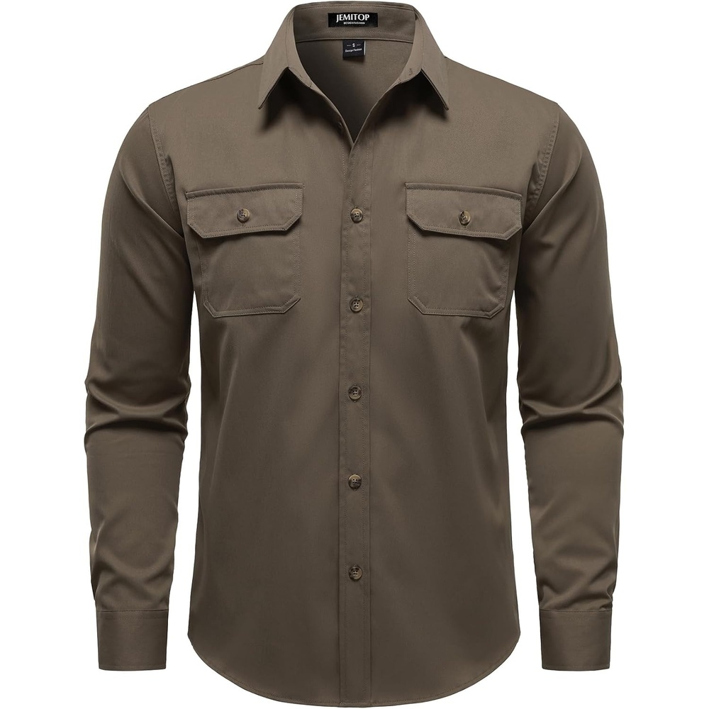 image:imageJEMITOP Mens Vintage Stretch Work Cargo ShirtsBrown