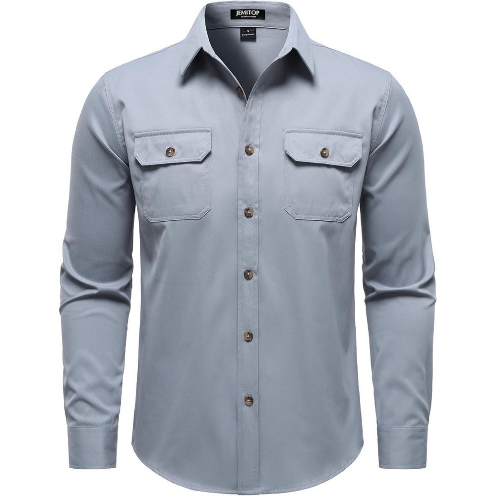 image:imageJEMITOP Mens Vintage Stretch Work Cargo ShirtsDusty Blue