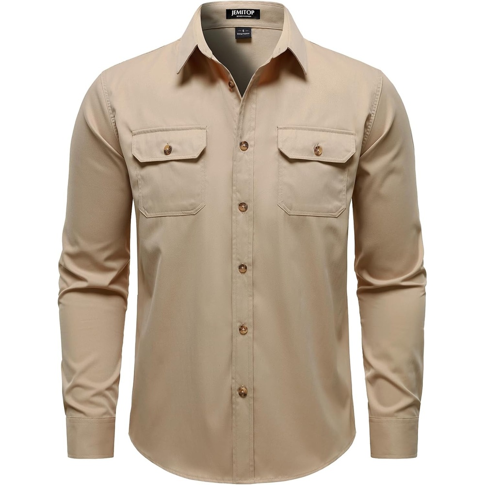 image:imageJEMITOP Mens Vintage Stretch Work Cargo ShirtsLight Khaki