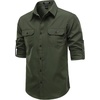 JEMITOP Mens Casual Vintage Stretch Long Sleeve Work Shirt(Army Green)