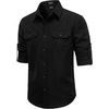 JEMITOP Mens Casual Vintage Stretch Long Sleeve Work Shirt(Black)