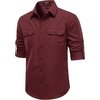 JEMITOP Mens Casual Vintage Stretch Long Sleeve Work Shirt(Burgundy)