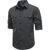JEMITOP Mens Casual Vintage Stretch Long Sleeve Work Shirt(Dark Grey)