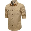 JEMITOP Mens Casual Vintage Stretch Long Sleeve Work Shirt(Khaki)