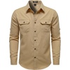 JEMITOP Mens Casual Vintage Stretch Long Sleeve Work Shirt(Khaki)