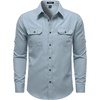 JEMITOP Mens Casual Vintage Stretch Long Sleeve Work Shirt(Light Blue)