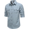 JEMITOP Mens Casual Vintage Stretch Long Sleeve Work Shirt(Light Blue)