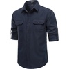 JEMITOP Mens Casual Vintage Stretch Long Sleeve Work Shirt(Navy Blue)