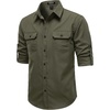 JEMITOP Mens Casual Vintage Stretch Long Sleeve Work Shirt(Olive Green)