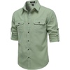 JEMITOP Mens Casual Vintage Stretch Long Sleeve Work Shirt(Sage Green)