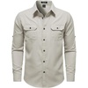 JEMITOP Mens Casual Vintage Stretch Long Sleeve Work Shirt(Tan)