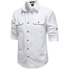 JEMITOP Mens Casual Vintage Stretch Long Sleeve Work Shirt(White)