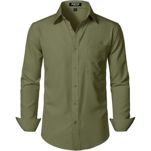 JEMITOP Men Stretch Business Casual Dress Shirts(Army Green)
