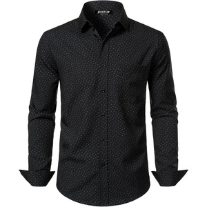 JEMITOP Men Stretch Business Casual Dress Shirts(Black White Pattern)