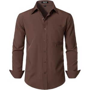 JEMITOP Men Stretch Business Casual Dress Shirts(Brown)