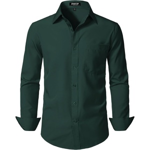 JEMITOP Men Stretch Business Casual Dress Shirts(Dark Green)