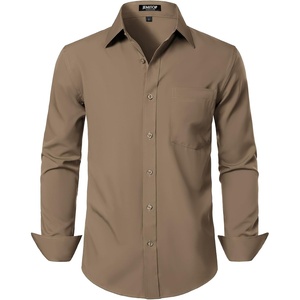 JEMITOP Men Stretch Business Casual Dress Shirts(Dark Khaki)