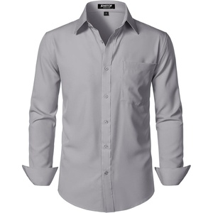 JEMITOP Men Stretch Business Casual Dress Shirts(Grey)