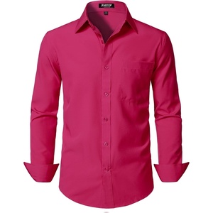 JEMITOP Men Stretch Business Casual Dress Shirts(Hot Pink)