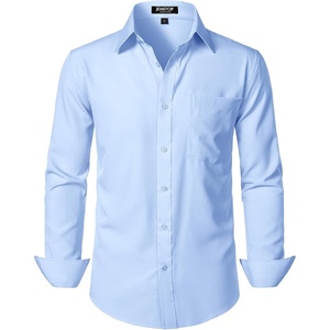 JEMITOP Men Stretch Business Casual Dress Shirts(Light Blue)