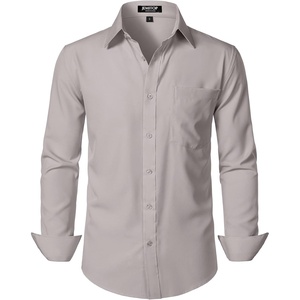 JEMITOP Men Stretch Business Casual Dress Shirts(Light Grey)