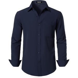 JEMITOP Men Stretch Business Casual Dress Shirts(Navy Blue)