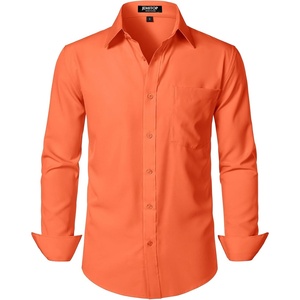 JEMITOP Men Stretch Business Casual Dress Shirts(Orange)