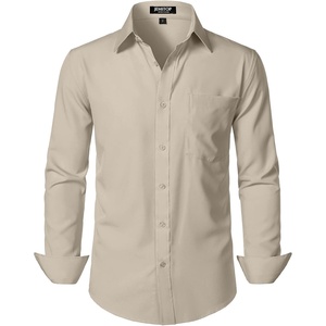 JEMITOP Men Stretch Business Casual Dress Shirts(Tan)
