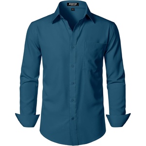 JEMITOP Men Stretch Business Casual Dress Shirts(Teal)