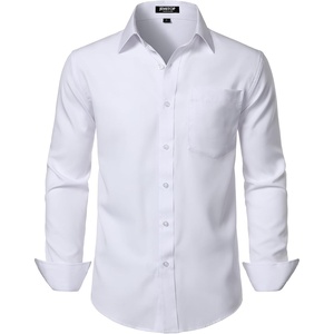 JEMITOP Men Stretch Business Casual Dress Shirts(White)