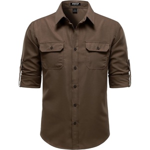 JEMITOP Mens Casual Vintage Stretch Long Sleeve Work Shirt(Brown)