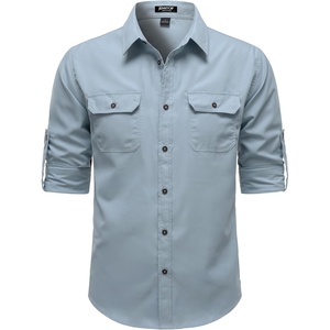 JEMITOP Mens Casual Vintage Stretch Long Sleeve Work Shirt(Light Blue)