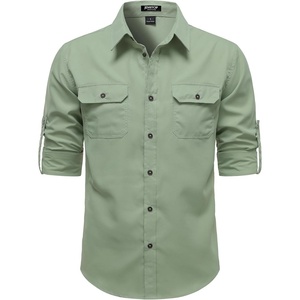 JEMITOP Mens Casual Vintage Stretch Long Sleeve Work Shirt(Sage Green)