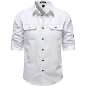 JEMITOP Mens Casual Vintage Stretch Long Sleeve Work Shirt(White)