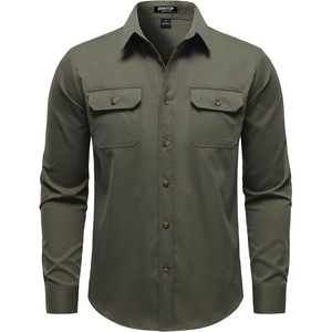 JEMITOP Mens Vintage Stretch Work Cargo Shirts(Army Green)