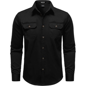JEMITOP Mens Vintage Stretch Work Cargo Shirts(Black)