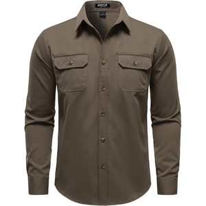 JEMITOP Mens Vintage Stretch Work Cargo Shirts(Brown)