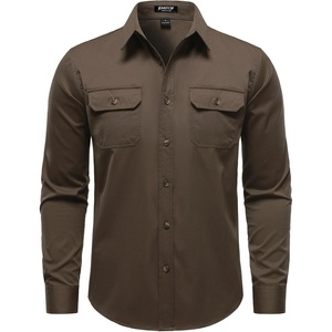 JEMITOP Mens Vintage Stretch Work Cargo Shirts(Dark Brown)