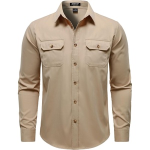 JEMITOP Mens Vintage Stretch Work Cargo Shirts(Light Khaki)