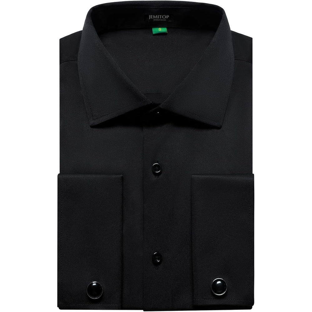 image:imageJEMITOP Mens French Cuff Dress Shirt Regular FitBlack
