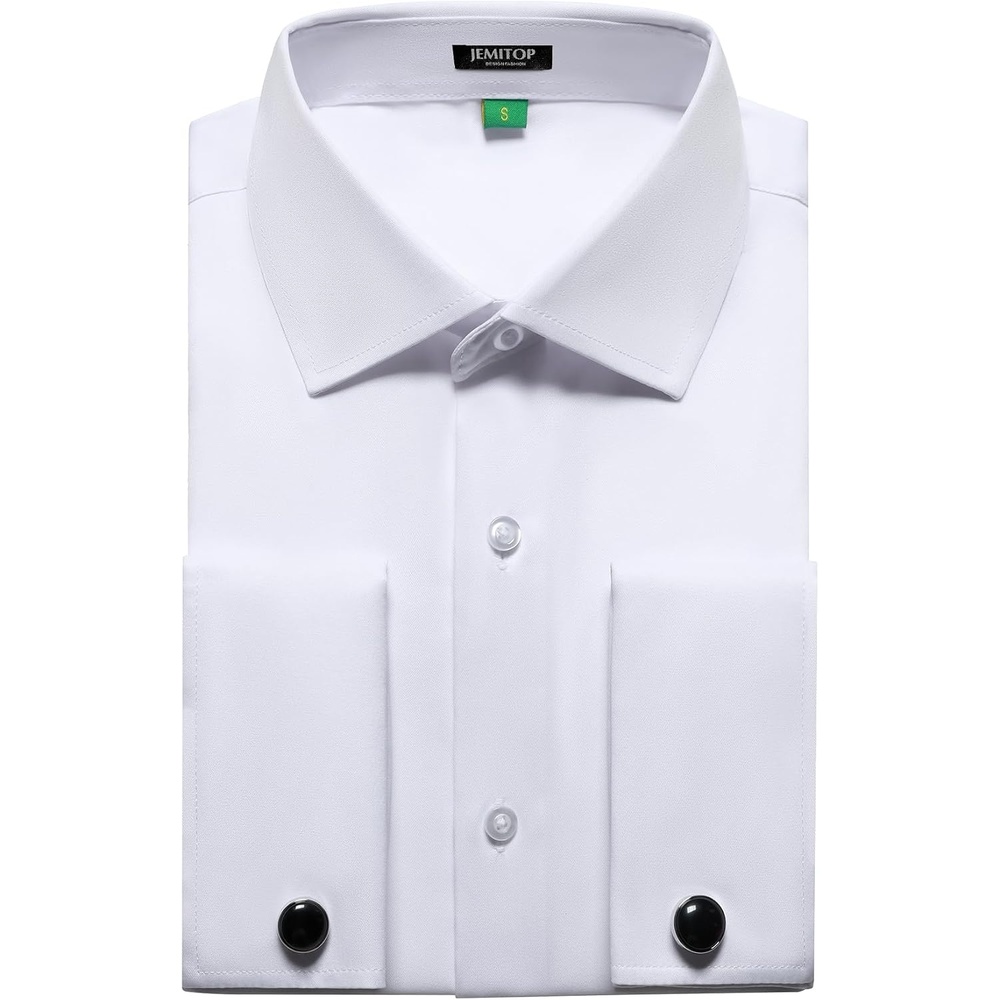image:imageJEMITOP Mens French Cuff Dress Shirt Regular FitClassic White